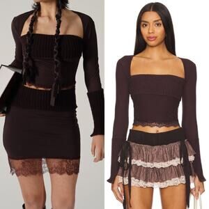 Zemeta Cozy‎ Knit Maroon Long Sleeve Top Medium Coquette Cottage Fairy Y2K